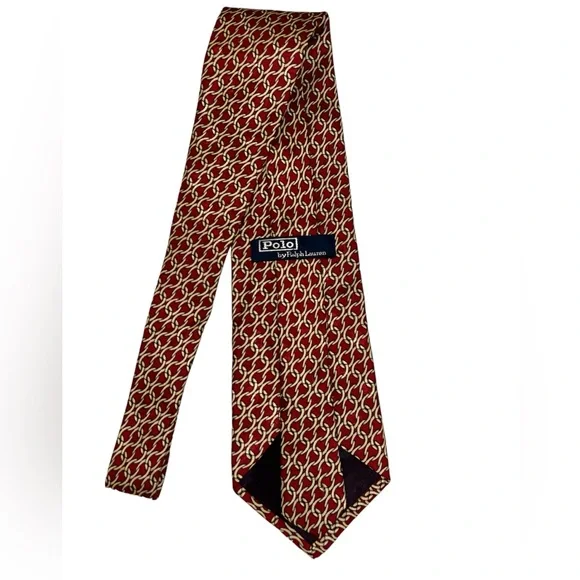 Vintage Polo Ralph Lauren Handmade Jacquard Woven Silk Neck Tie Equestrian Line